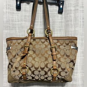 Coach Brown Signature Canvas Tote with Tan Leather Straps